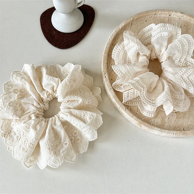 White Lace Trim Continuous Loop Hair Tie S5P420