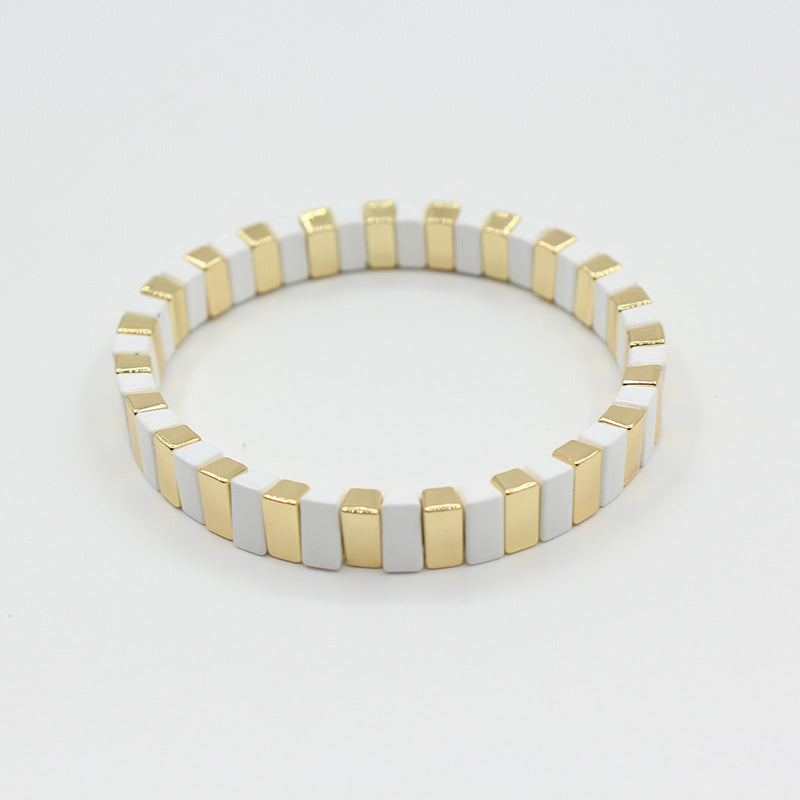 Macaron Elastic Bracelet Dual-Tone Enamel Alloy S5P043