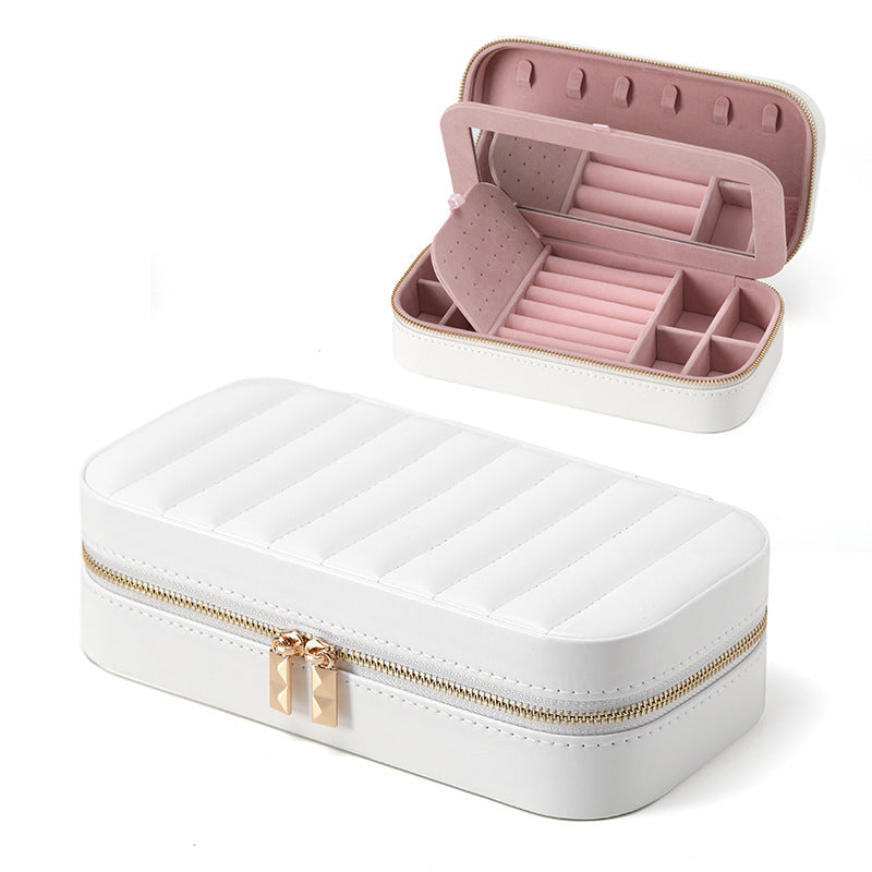 Striped Metal Zipper Jewelry Box Leather Travel Case N6G082