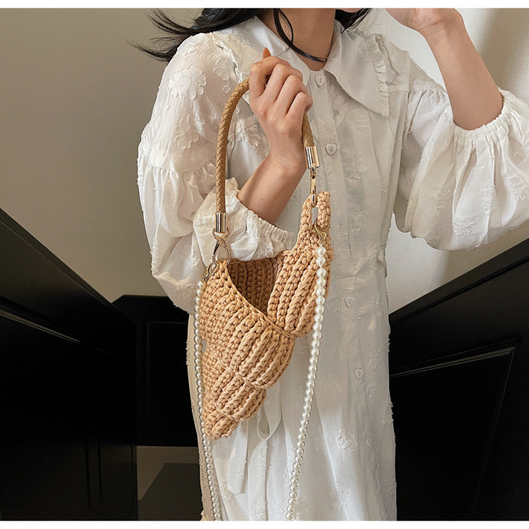 Handwoven Shell Beach Crossbody Bag Crochet Tote N6F084