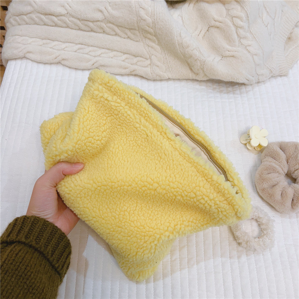 Solid Color Plush Cosmetic Organizer Canvas Lining S5P355