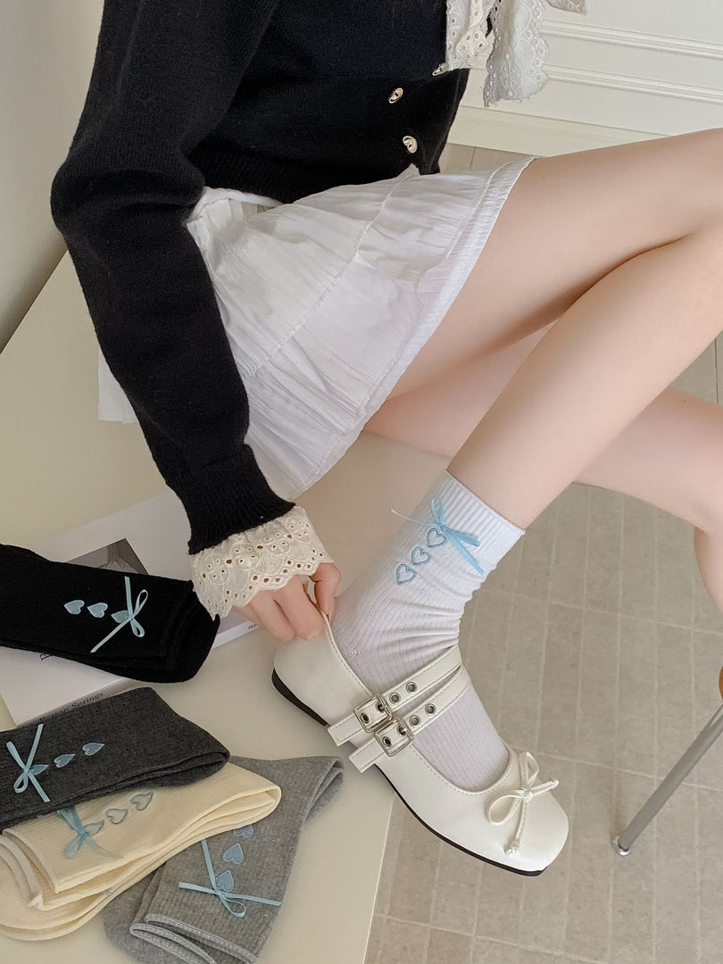 Bow Heart Mid-Calf Socks Women N6C153