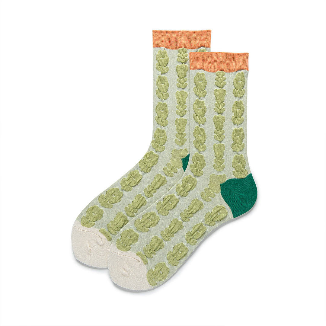 Color Block Geometric Mesh Mid-Calf Socks Women N6C169