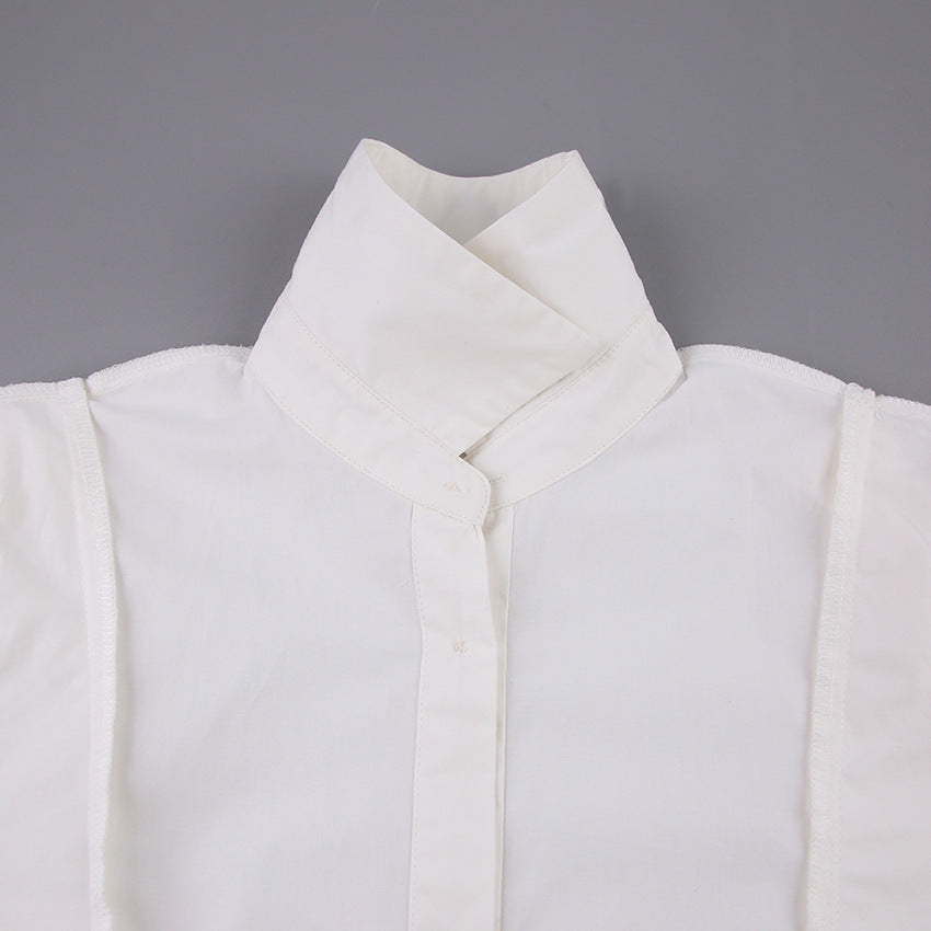 French Style Square Shoulder Shirt Women White N5A598