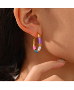 Load image into Gallery viewer, Color Drip Earrings Steel 18K Gold Geometric Round S5P088
