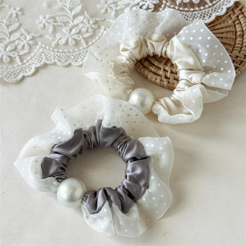 Polka Dot Pearl Mini Scrunchie High Elasticity Women N6H186