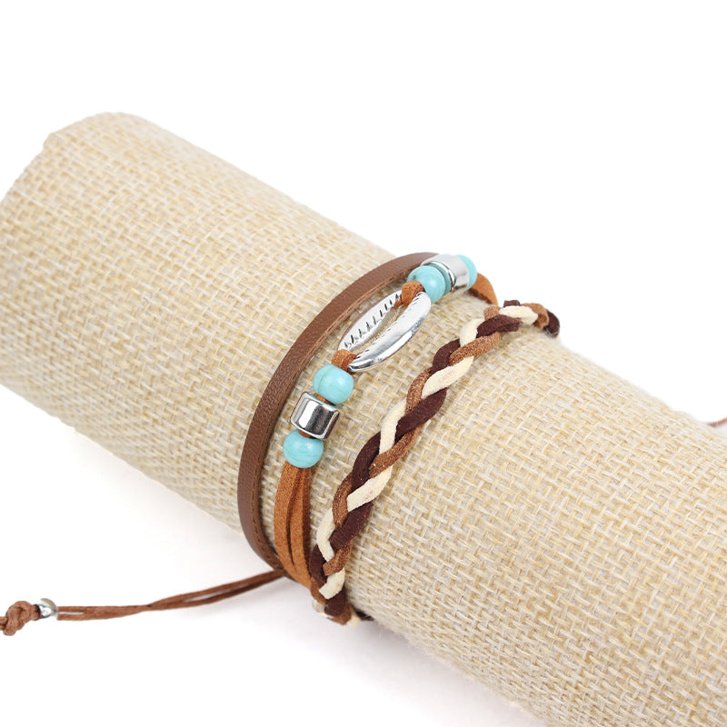 Hand Woven Shell and Leather Multi Layer Bracelet S5P616