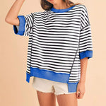 Load image into Gallery viewer, StripeContrast MidSleeve Sweater Lightweight N5A159
