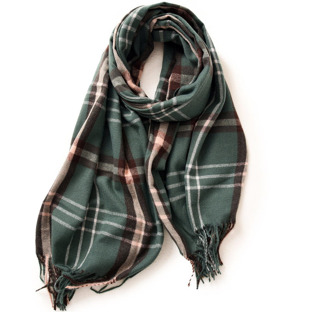 Striped Plaid Faux Cashmere Wrap with Fringe  M5A233