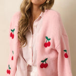 Load image into Gallery viewer, Cherry Cardigan Long Lightweight Pink N5Z694
