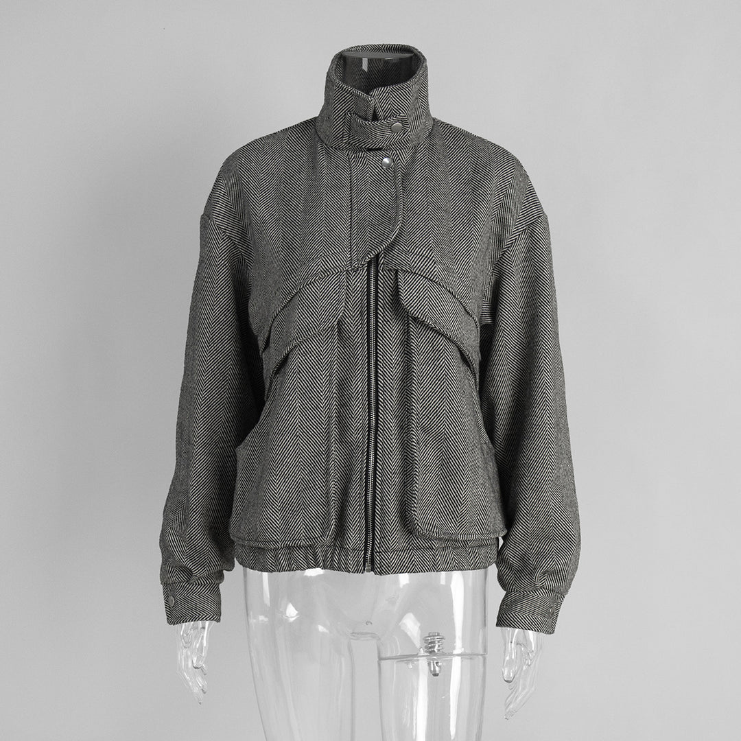 Herringbone Stand Collar Jacket Women N5A353