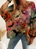 Load image into Gallery viewer, Halloween Bat Pumpkin Hollow Knit Top Women N6H275