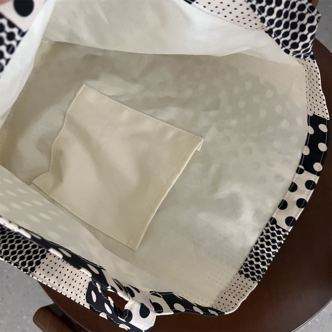 Black White Polka Dot Canvas Tote Bag Shoulder Crossbody N6F182