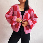 Load image into Gallery viewer, Check V Crop Cardigan Mid Heavy Rose N5A229
