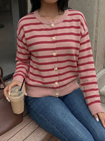 Load image into Gallery viewer, Casual Striped Round Neck Cardigan Sweater Women N6H298