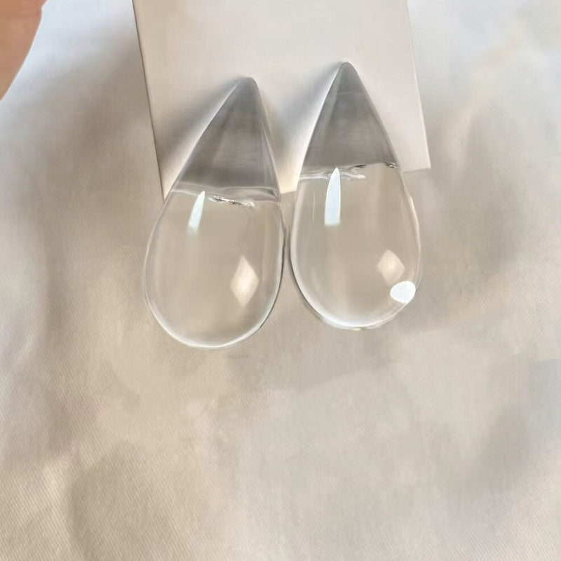 Clear Resin Teardrop Silver Stud Earrings Minimalist N6H091