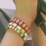 Load image into Gallery viewer, Rainbow Enamel Bead Bracelet Elastic Adjustable Alloy S5P034