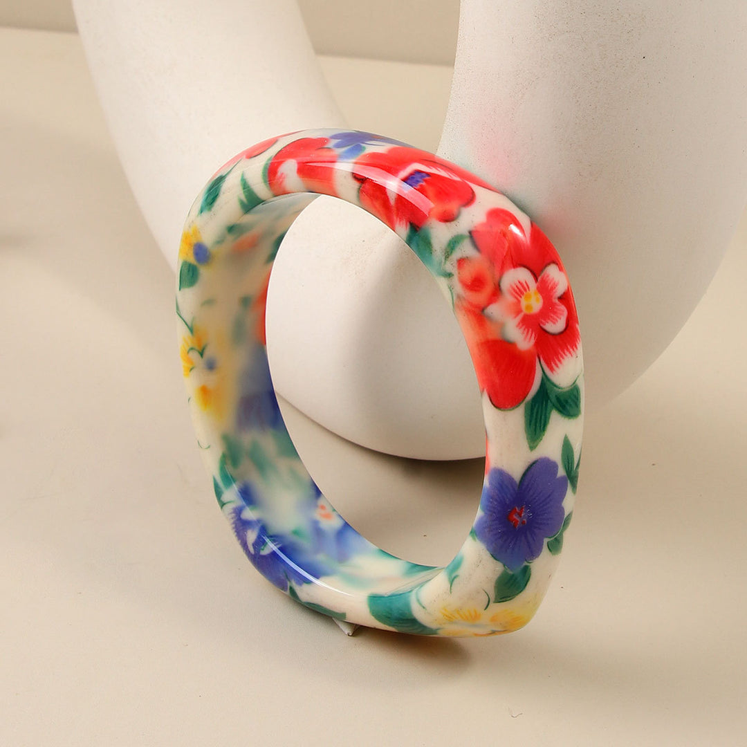 Bohemian Resin Bangle Vintage Floral Pattern Cuff N6F272