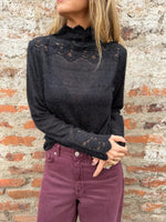 Load image into Gallery viewer, Mock Neck Lace Crochet Long Sleeve Tee Women N6G273