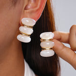 Load image into Gallery viewer, Resin Ombré Oval Steel Stud Earrings Minimalist N6H096
