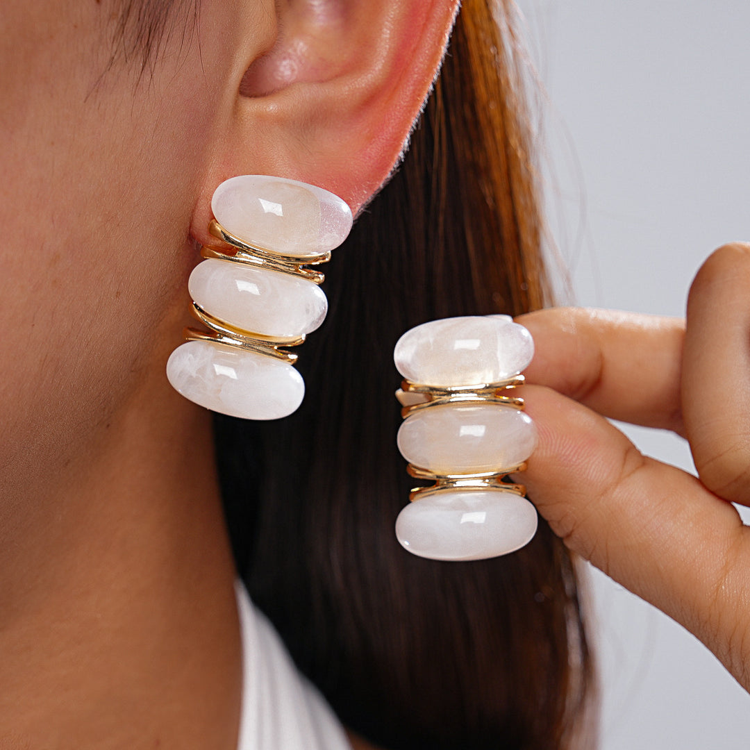 Resin Ombré Oval Steel Stud Earrings Minimalist N6H096