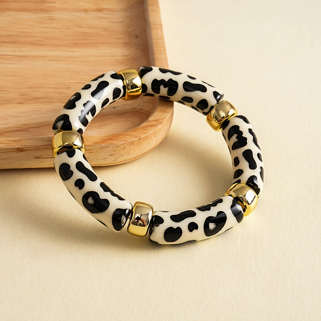 Womens Leopard Print Acrylic Beaded Bracelet N6K126