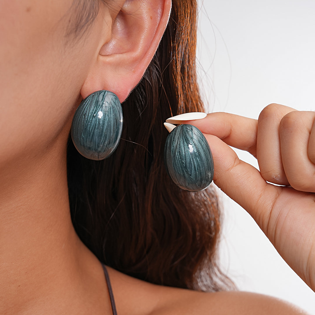 Womens Vintage Marbled Oval Alloy Stud Earrings N6K156