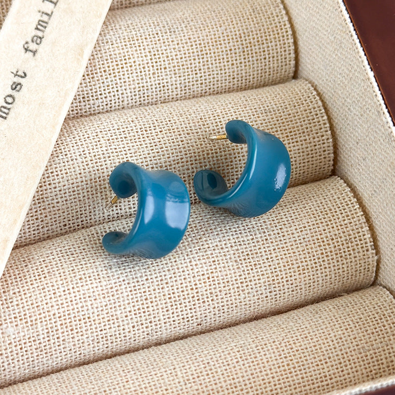 Bright C-Shape  Rim Glazed Half Hoop Stud Earrings N6H103
