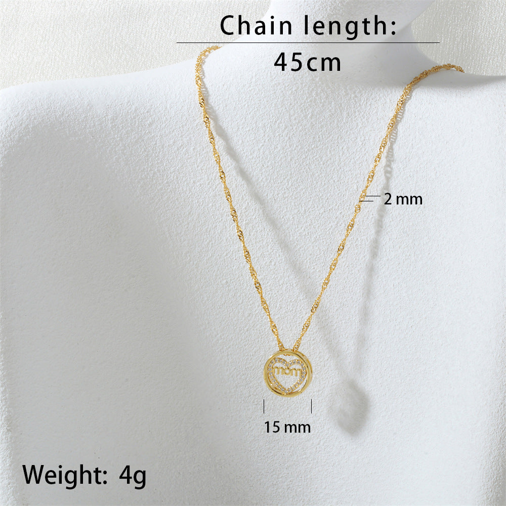 Copper Gold Plated MOM Heart Zircon Bracelet Necklace N6D523