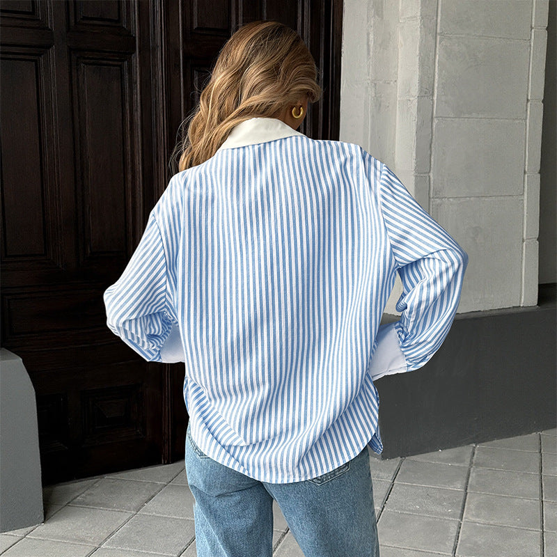 Contrast Panel Shirt Point Collar Lightweight Blue N5Z466