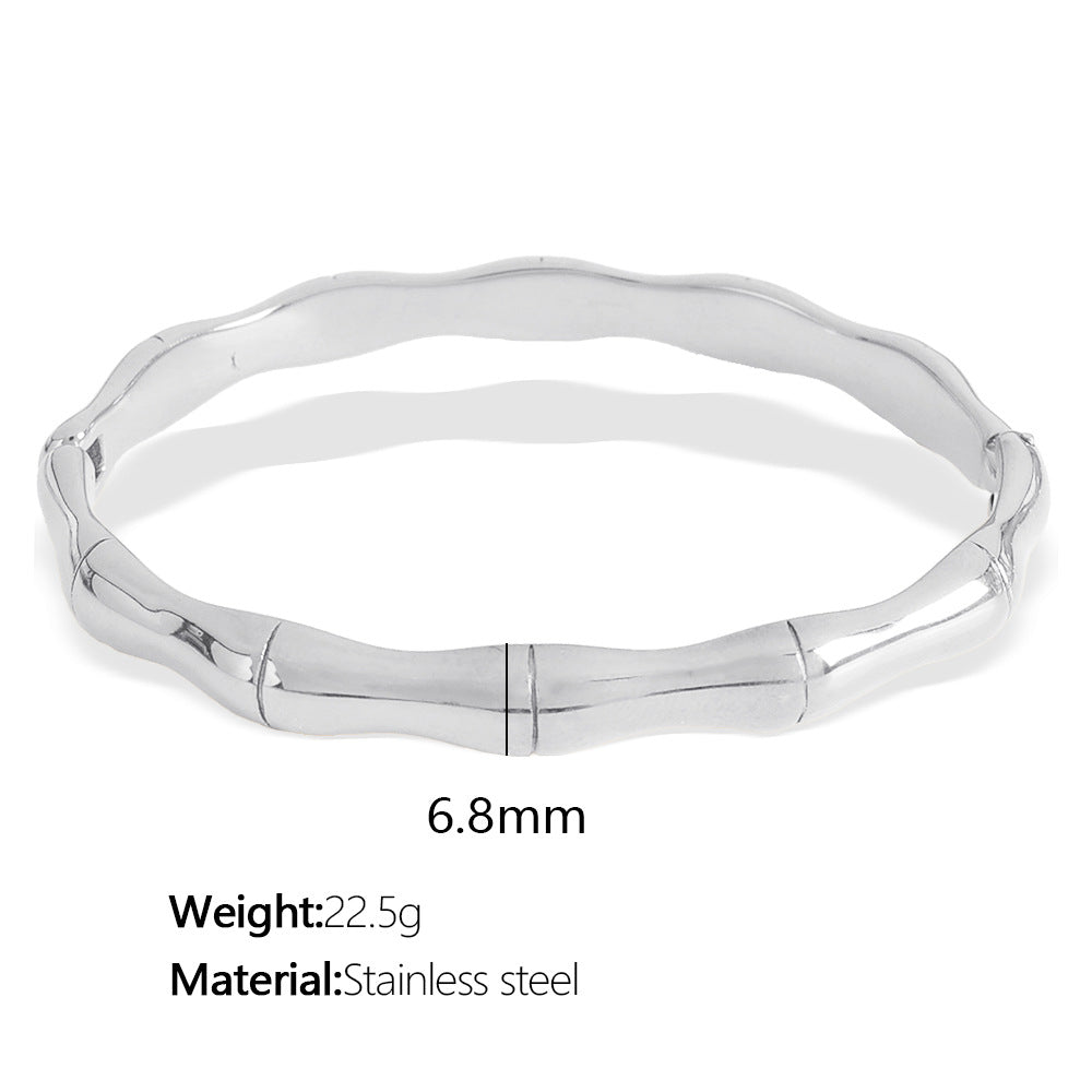 Bamboo Segments Bangle Titanium Steel Plated S5P082