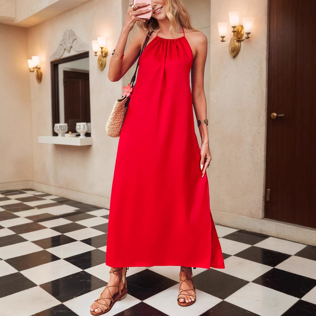 Halter Neck Sleeveless Solid Tank Dress Women Summer N6A102