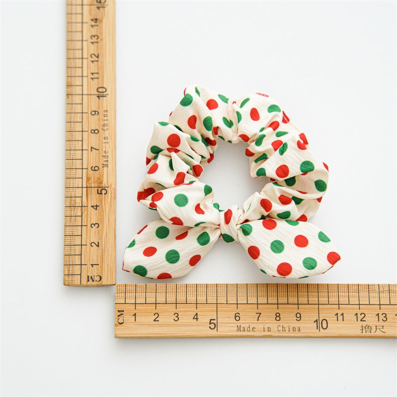 Christmas Polka Dot Plaid Bunny Ear Scrunchie N6K005