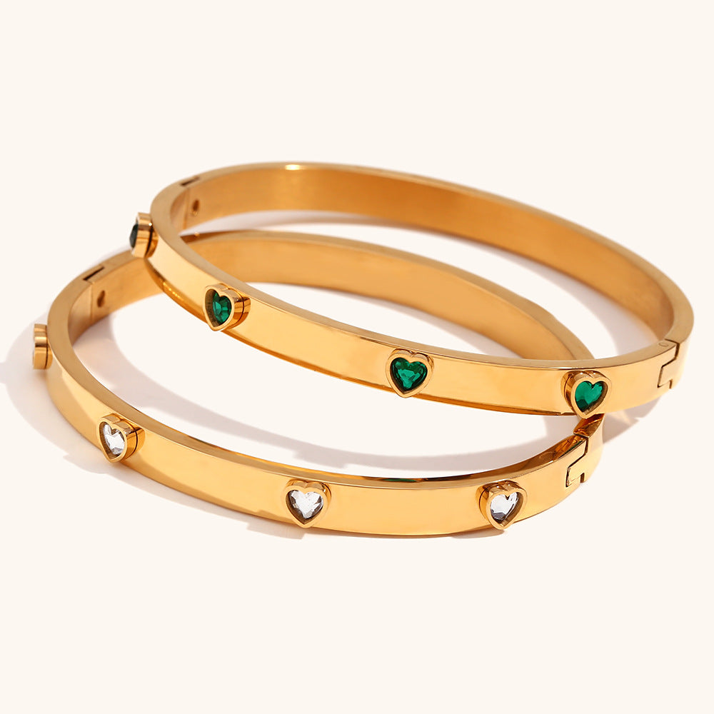 Heart Zircon Bangle Steel  Clasp Secure S5P136