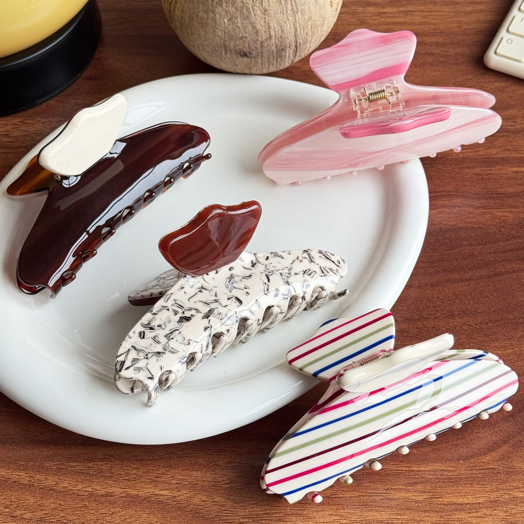 Color Stripe Acetate Hair Claw Clip Women N6C346