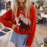 Load image into Gallery viewer, Animal Jacquard Relaxed Sweater Mid Heavy Red N5Z995
