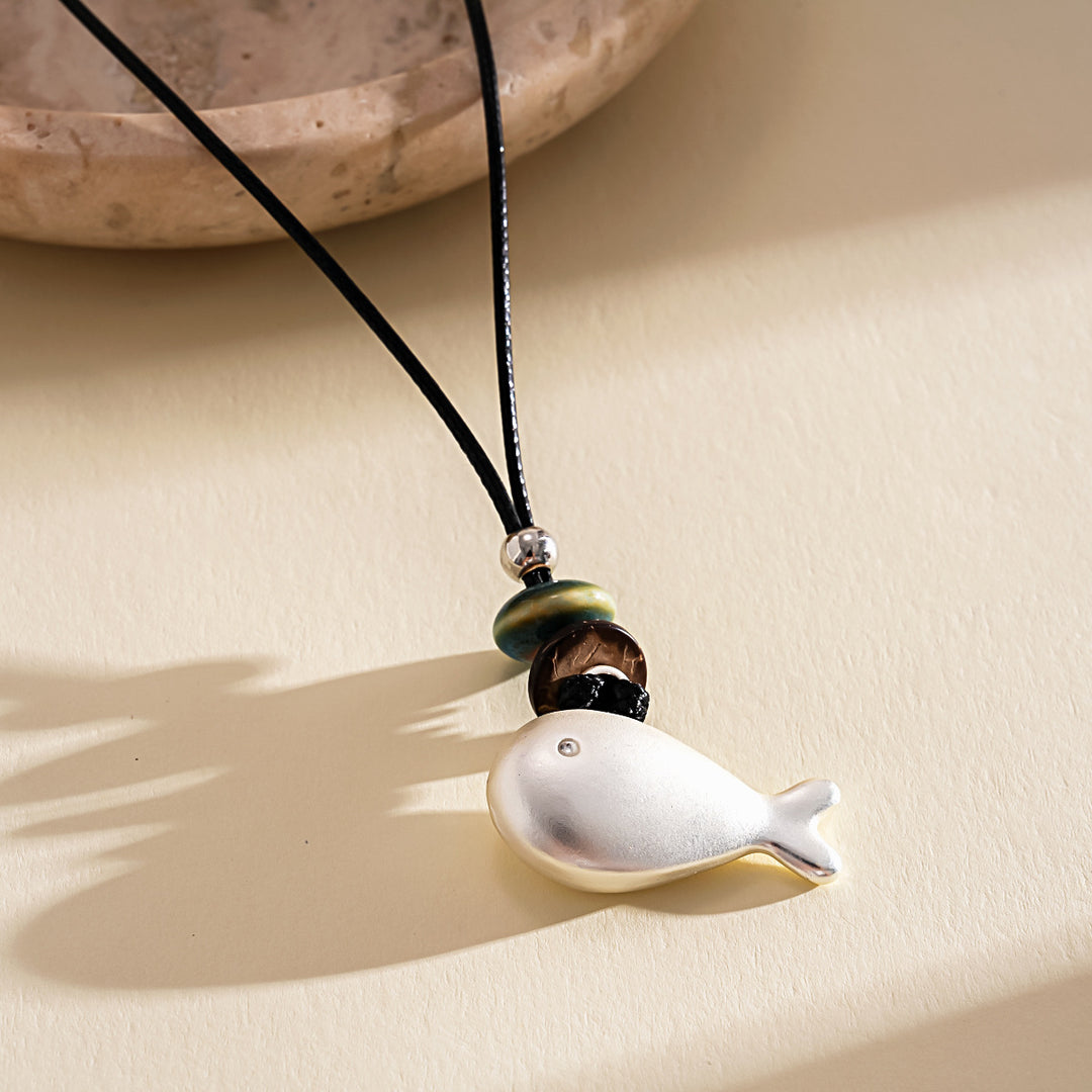 Leather Cord Ceramic Pendant Choker Cold Minimal N6H142