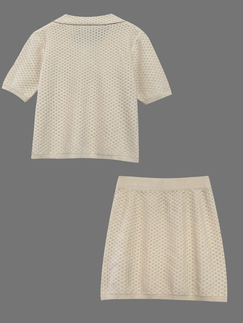 Crochet Knit Cardigan Skirt Set Women N6D135