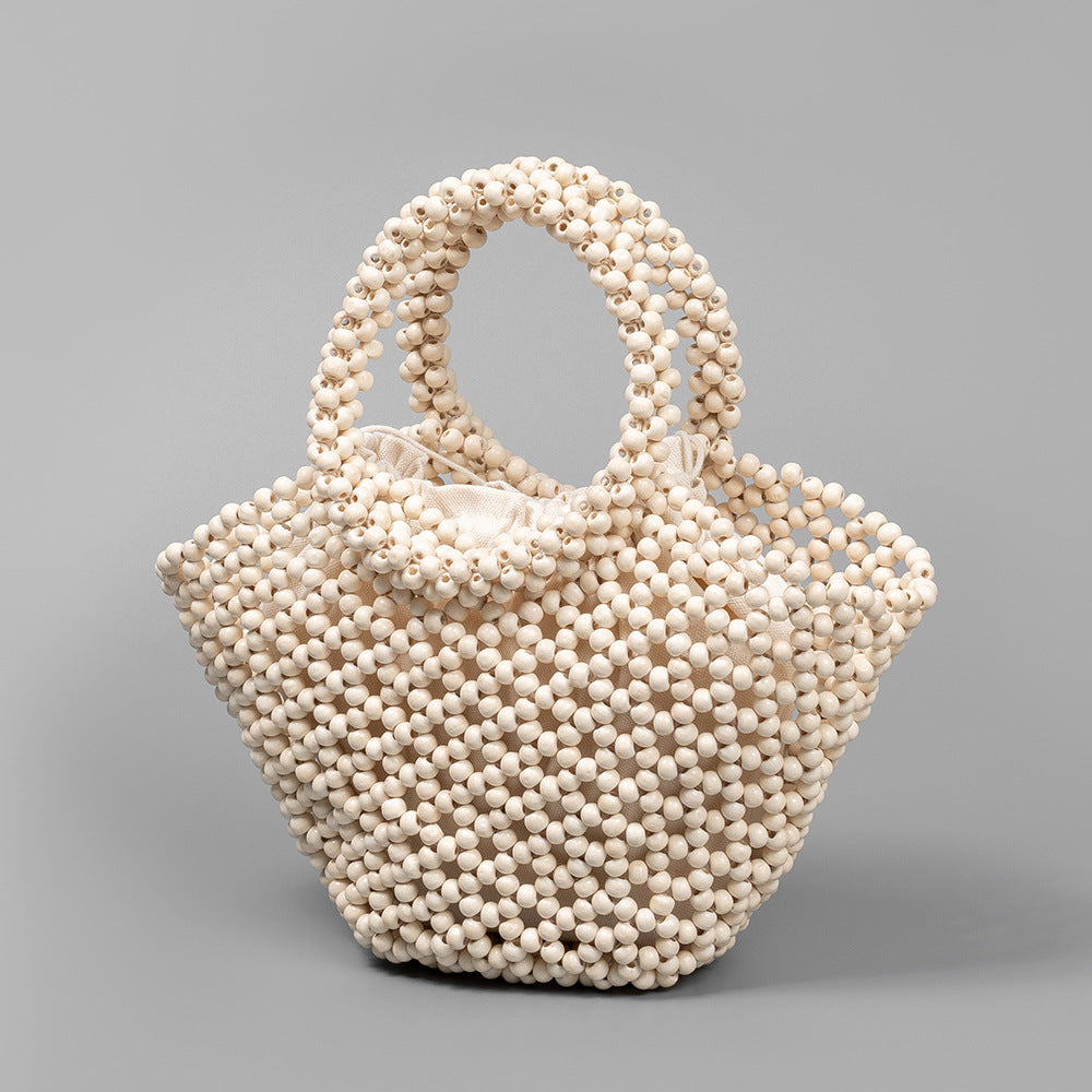 Hand Woven Maple Bead Crescent Bag Drawstring Closure S5P384