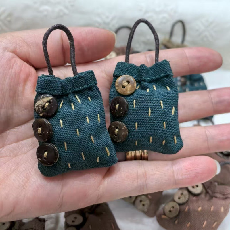 Rustic Woven Cotton Hand Stitch Mini Bag Charm Pin N6G018