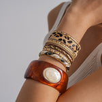 Load image into Gallery viewer, Vintage Leather Leopard Braided Magnetic Clasp Bangle N6H088