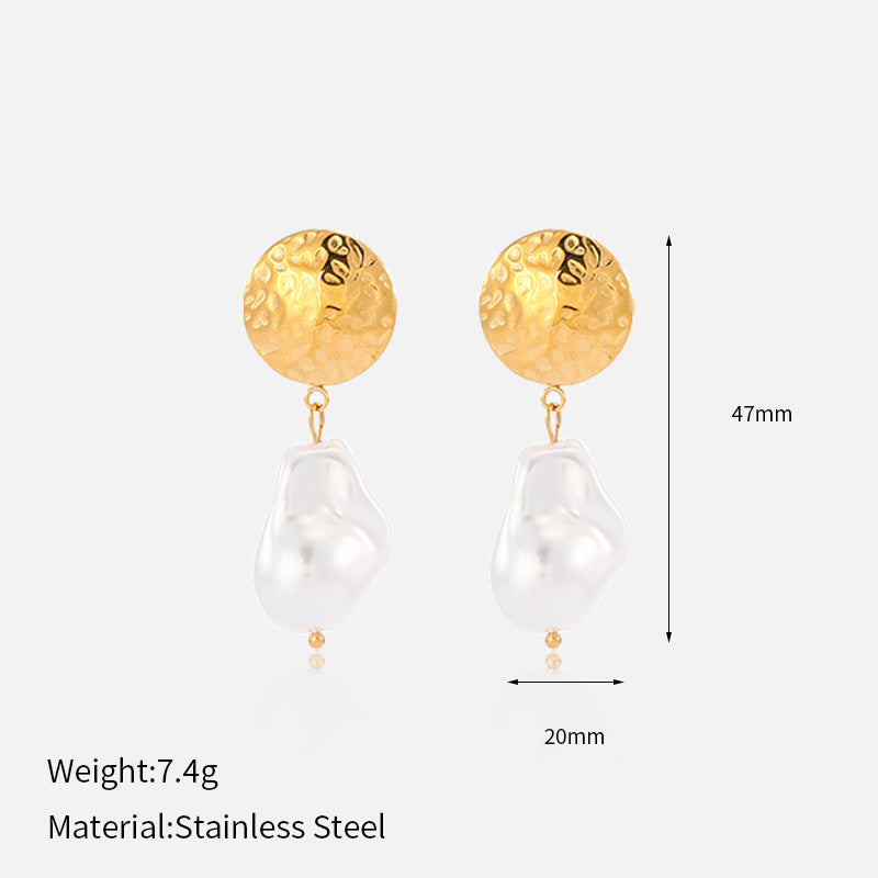Simulated Pearl Drops Steel Asymmetric 18K Plated S5P094
