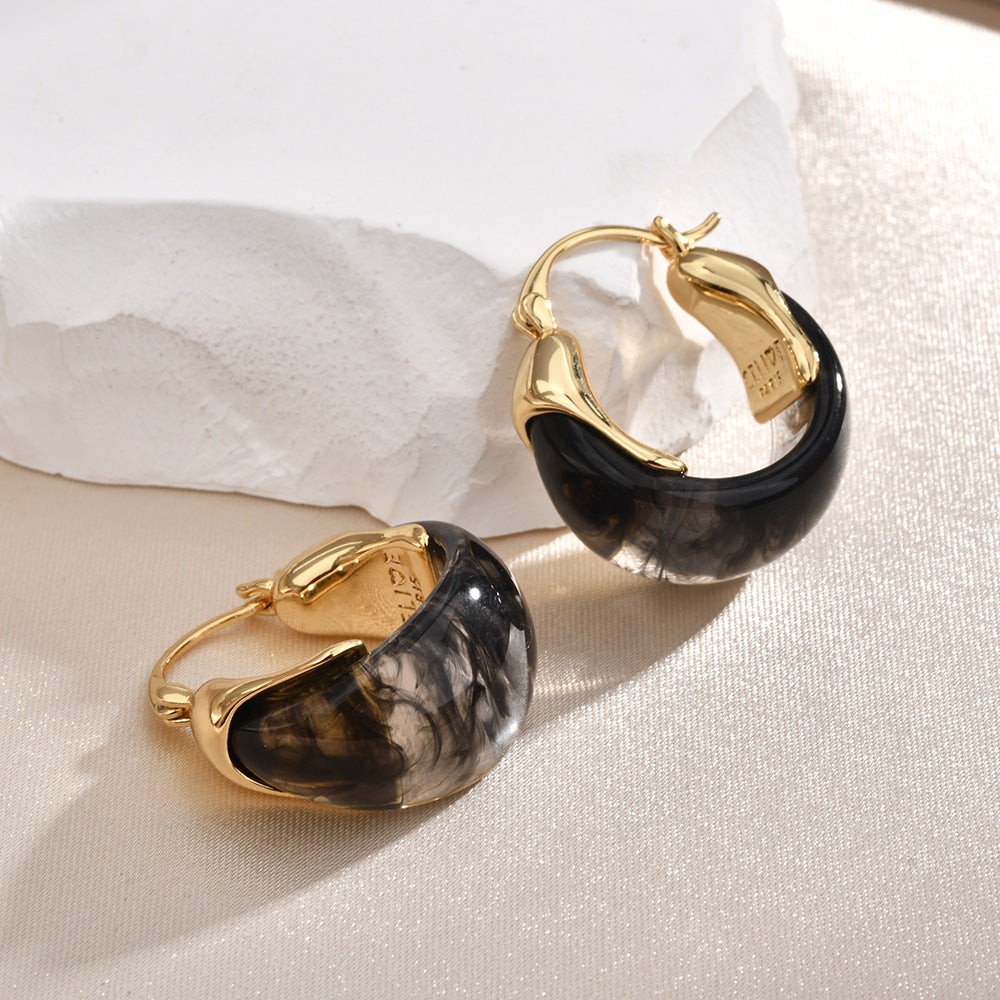 Retro Brown Resin U-Shape Cuff Earrings Women N6C065