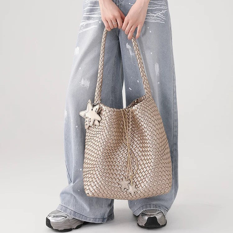 Hand Woven Tote Bag PU  Synthetic Leather Dual Size S5P369