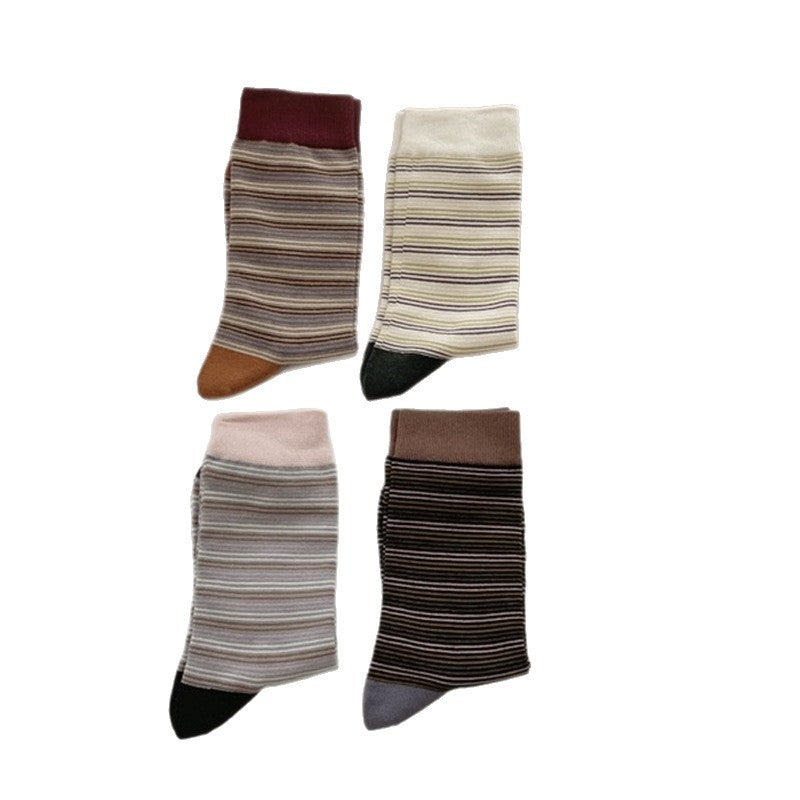 Retro Stripe Mid Calf Socks Women Multiple Colors M5A005