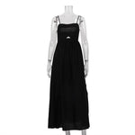 Load image into Gallery viewer, Black High Waist Spaghetti Strap French Midi Dress N6D090