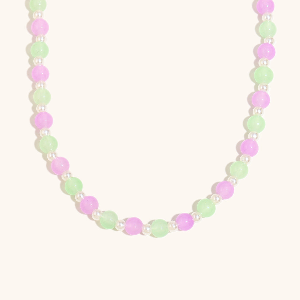 Acrylic Bead Chain Multicolor Gold Plated Steel S5P216