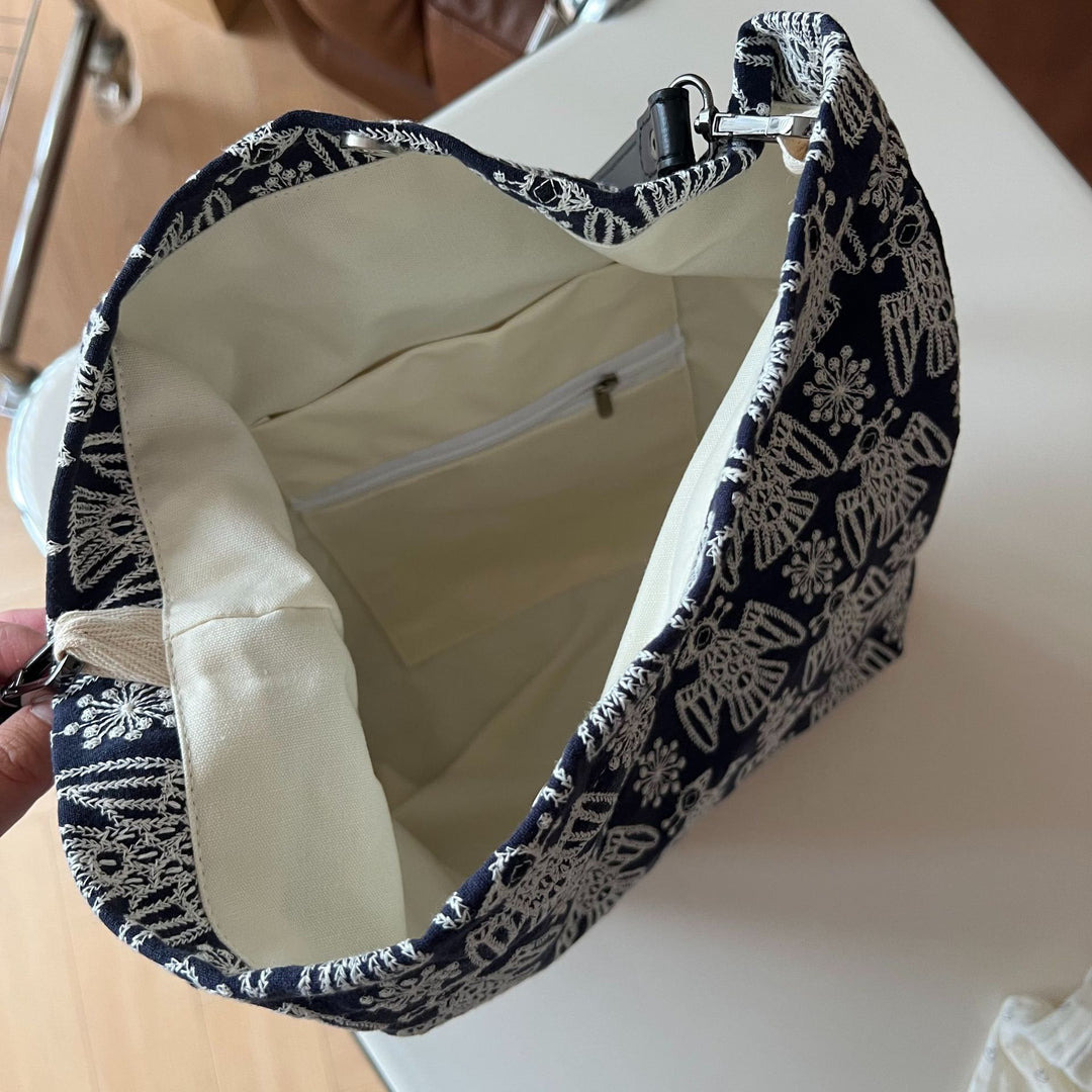 Bird Embroidery Canvas Tote Bag Shoulder N6F110