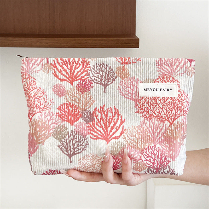 Womens Floral Corduroy Cosmetic Bag N6K117