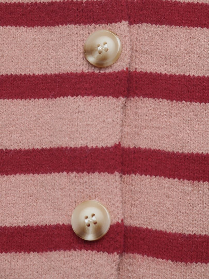 Casual Striped Round Neck Cardigan Sweater Women N6H298
